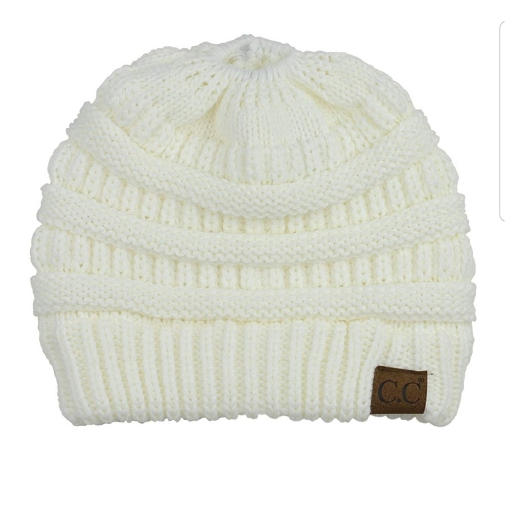 Ivory CC Pony Tail Beanie winter hat